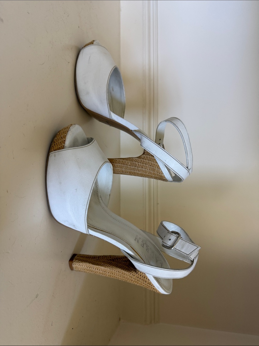 Lauren Ralph Lauren White Platform Woven-Heel Ankle-Strap Sandals